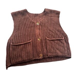Chunky Knit Button-Front Vest in Rust